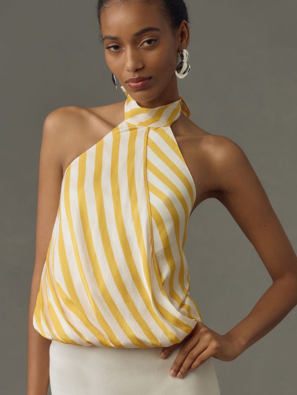 Anthropologie Maeve Striped Halter Neck Yellow & White Women's Top